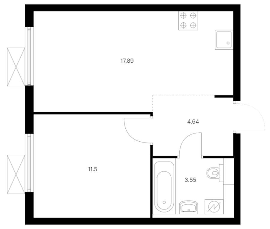 1-комнатная квартира 37.58 м², 9/15 эт., ЖК «Заречный парк»